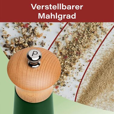 Plastic-Free Salt and Pepper Grinder Set with Coaster | Spice Grinder Set Made of Solid Wood with Stepless Stainless Steel Mechanism and Ceramic Grinder | Green