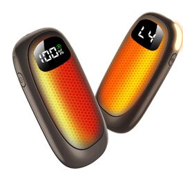 Електричні грілки для рук 2 шт. - Двобічні нагрівачі з LED-дисплеєм, 4 режими нагріву, портативні кишенькові грілки для кемпінгу, полювання, подарунок для чоловіків та жінок, сірі