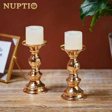 NUPTIO набір з 4 золотих металевих підсвічників-стовпів для весілля, свят, різдвяного декору, підходить для свічок діаметром 50 мм