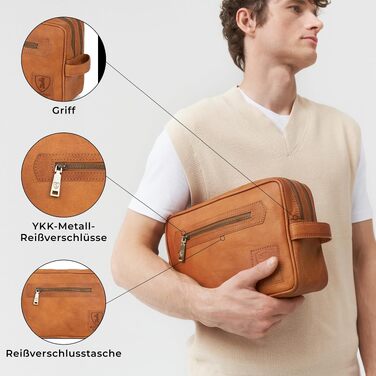 Шкіряна косметичка для подорожей Berliner Bags Vintage Paul, універсальна сумка для аксесуарів (2 відділення), коричнева