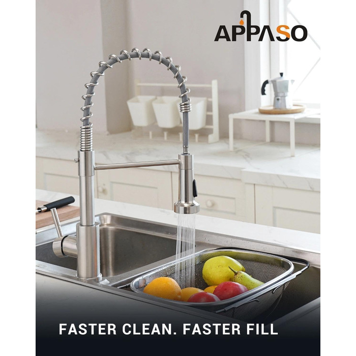 Змішувач для кухні APPASO 3-Wege, чорний, з нержавіючої сталі, 360° обертання, для фільтрації води