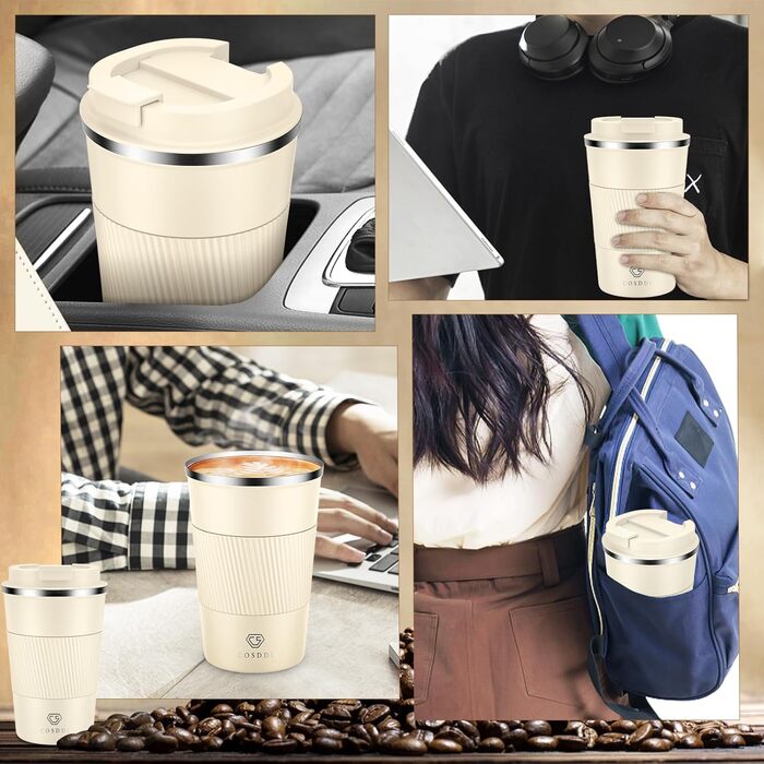 Термокружка CS COSDDI з нержавіючої сталі, 380 мл, для кави, води та чаю, з кришкою, подвійні стінки, ізольована, 1 шт.