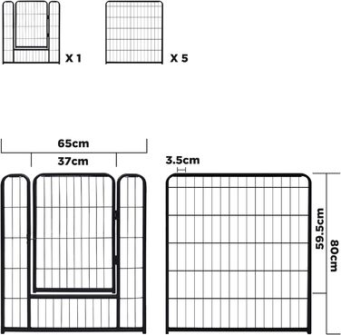 Вольєр для цуценят на 6 частин, 80 см, з 1 дверима та 5 фіксаторами, гнучкий та складаний, для дому та саду