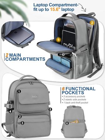 Шкільний рюкзак FIORETTO для підлітків та жінок: водонепроникний, легкий, 25L, з відділенням для ноутбука 15,6' (сірий)