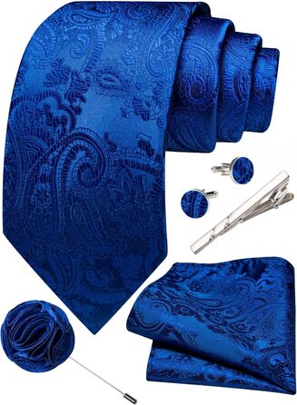 Набір аксесуарів для чоловіків: краватка з візерунком павароччі, кишеньковий хустинка, краватки-кліпси, затискачі для краваток, застібка для краватки, 5 шт. (Королівський синій)