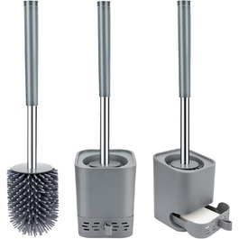 Силіконова щітка для туалету Glowbal з контейнером, швидковисихаюча, для ванної кімнати, монтаж на стіну або стоячи, білий/сірий колір