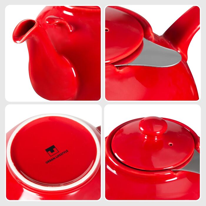 Керамічний чайник Urban Lifestyle LIVERPOOL з ситечком із нержавіючої сталі, 1.1 л, червоний