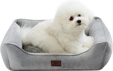 Dog Bed for Small and Medium Dogs 65x55x18cm, Washable Dog Cushions, Removable Cover, Dog Sofa Dog Basket with Raised Edges, Fluffy Cat Bed Dog Bed with Nubs, Dark Grey (55x45x16cm, Light Grey - Removable)