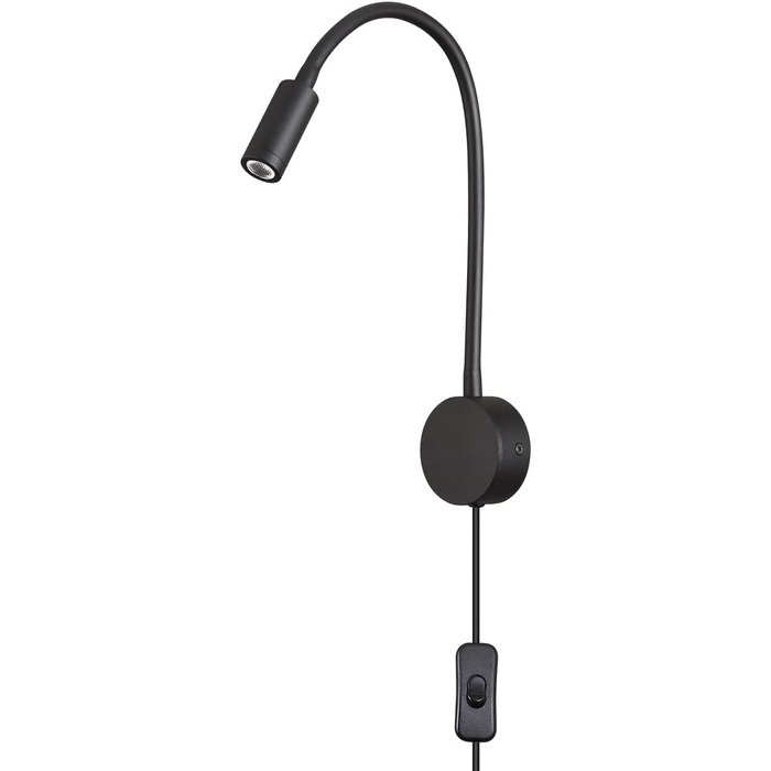 Настінний світлодіодний світильник для читання 3W теплий білий 3000K чорний з вимикачем на шнурі