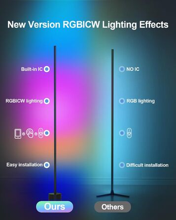 LED-підлогова лампа Miortior для вітальні, спальні, ігрової кімнати, RGB, диммування, керування з пульта та додатком, музичний синхронізатор, 16 мільйонів кольорів, 68 режимів, чорний велюр