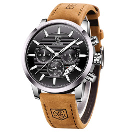 Годинник чоловічий Benyar: кварцовий хронограф, водонепроникний, з нержавіючої сталі, стильний аксесуар для бізнесу, спорту та відпочинку (колір: коричневий, срібний, чорний)