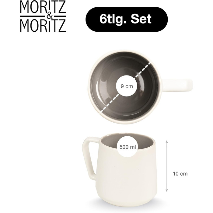 Набір кавових чашок Moritz & Moritz CAVO Stone (6 шт.) - 500 мл, кераміка, стильний дизайн з ручкою