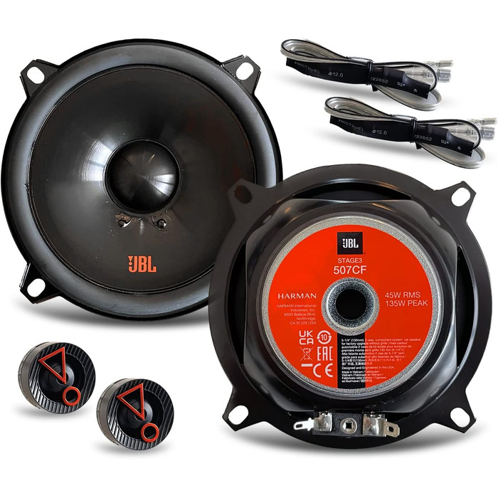 JBL Stage3 507CF автомобільні 2-смугові компоненти 135 Вт, 13 см, комплект динаміків Harman Kardon, без решітки, 3,25 см твіттер, чорний