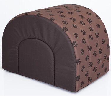 Будка для собак, лежанка для собак, хатинка для собак S-XL (R3 (55 x 43 см), світло-коричневий колір з принтом лапок)