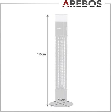 Електричний інфрачервоний обігрівач Arebos 1500W з LED-підсвічуванням та пультом керування | Обігрівач для тераси, вуличний, чорний