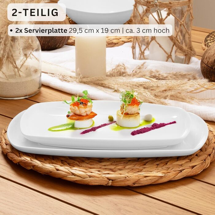 Набір сервірувальних тарілок Sänger Bilgola (2 шт.) – порцелянові тарілки білого кольору 23 x 34 см для м'яса, риби та закусок | PREMIUM COLLECTION