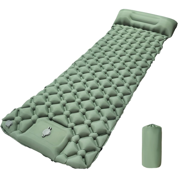 Надувний килимок для кемпінгу Isomatte: самонадувний, ультралегкий, з помпою та подушкою для відпочинку на природі, в походах, на пляжі та в наметі (зелений)