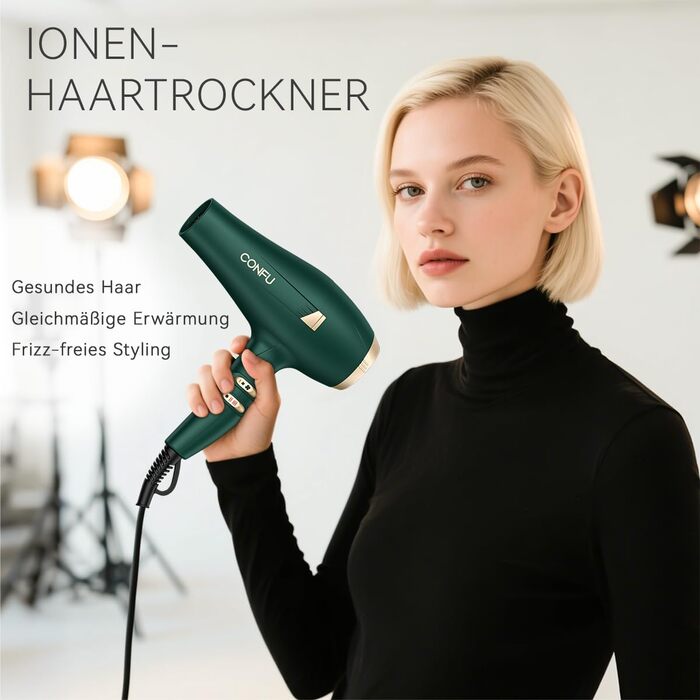 Професійний іонізатор для волосся Föhn: Швидкий фен з іонізацією, 3 режими нагріву, 2 швидкості, насадка-дифузор, 2400W, для дому та салону