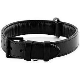 Нашийник для собак Brute Strength з натуральної шкіри, чорний, чорні шви, розмір L (46-53 см)