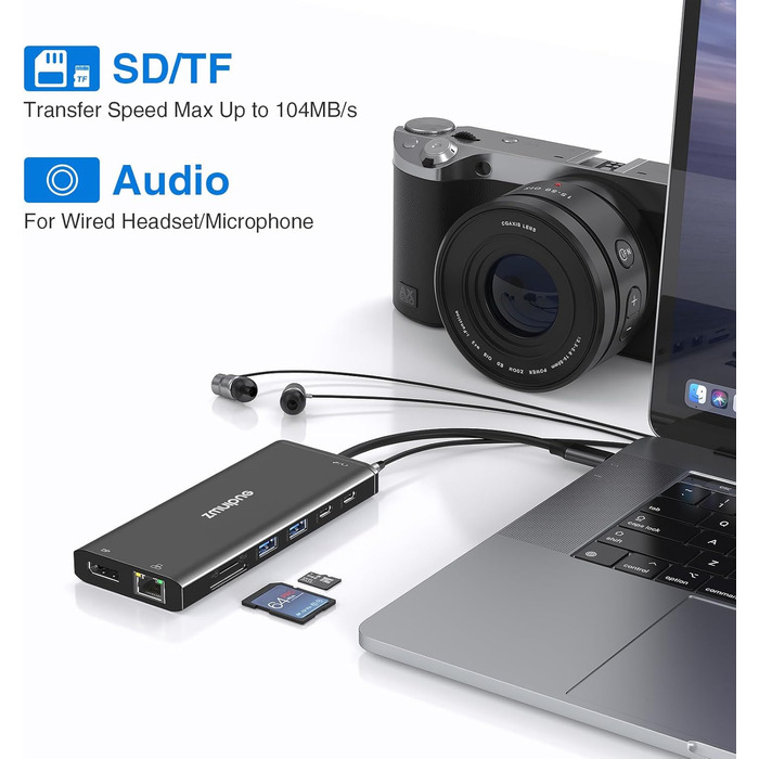 Док-станція USB-C з підтримкою двох моніторів та трьох дисплеїв, 14 в 1 для ноутбуків Dell, HP, Lenovo та інших, з 2x 4K HDMI, DisplayPort, Ethernet, 4x USB, 100W PD, USB-C Data, SD/TF, Audio/Mic (Чорний)