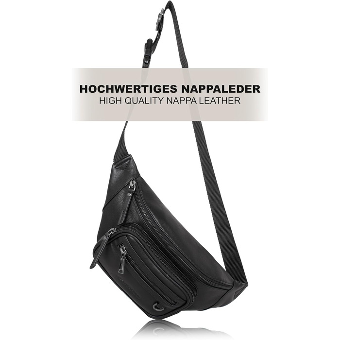 Чоловіча поясна/стегнова сумка Marc Peter® Varadero з натуральної шкіри Наппа, чорна | Сумка на пояс для чоловіків та жінок | Сумка через плече, шкіряна | Hip Bag, Crossbody Bag