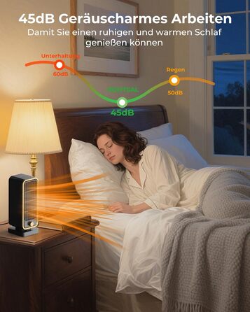 Електричний обігрівач 2000W з енергозбереженням, тихий, 3 режими, PTC кераміка, швидкий нагрів, ECO режим, пульт, таймер 12H, поворот 70°, для офісу, спальні, ванної кімнати (чорний)