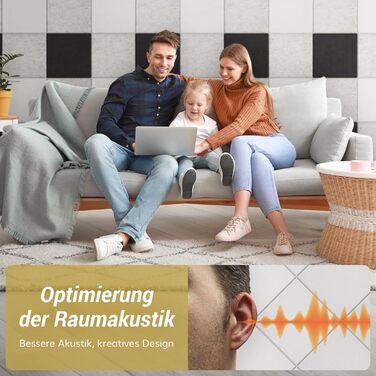 Акустичні панелі TONOR самоклеючі, 18 шт, квадратні 30x30x0,9 см, звукопоглинаючі плити зі щільного поліестеру для стін, стелі та дверей, білі