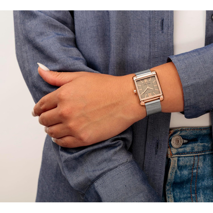 Жіночий годинник Nine West з металевим плетенням (Mesh Bracelet) у кольорах срібло та рожеве золото