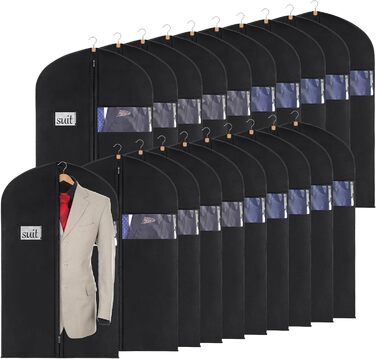 Набір з 10 чорних мішків для одягу KEEGH, 60x152 см, для зберігання костюмів, пальто, сорочок, захисна сумка з флісу