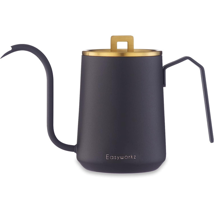 Easyworkz Swan Neck Pouring Kettle 600ml Stainless Steel Hand Drip Coffee Pot with Long Narrow Spout, Brushed Gold Black