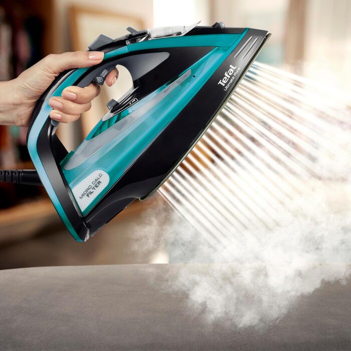 Tefal Ultimate Pure Steam Iron FV9844 | 3200 W | Micro-Calc Filter | Durilium Airglide Autoclean Soleplate | Automatic Shut-off | 0.35 Liter Capacity | 31.6 x 15.1 x 16.3 cm | Black / Blue Single