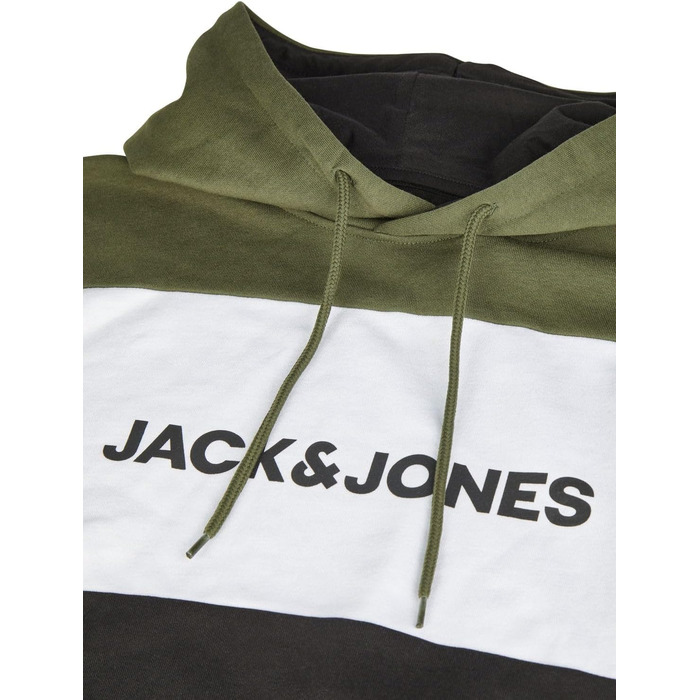 Чоловічий худі Jack & Jones JWHLOGO Blocking Regular Fit — багатоколірний світшот з каптуром та принтом, великі розміри (S-8XL), Forest Night