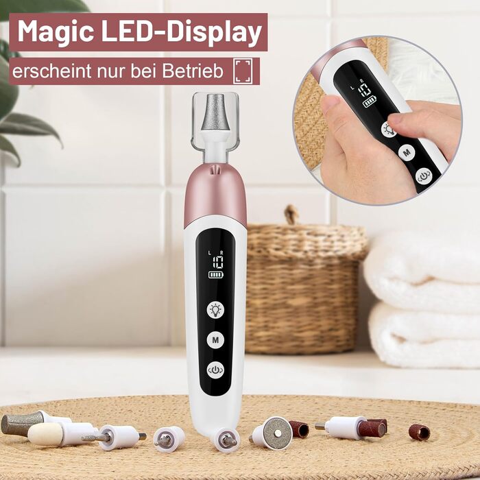 Електричний набір для манікюру та педикюру AOMEES з 9 насадками, 10 швидкостей, LED-підсвічуванням, для гелевих та товстих нігтів, з кейсом