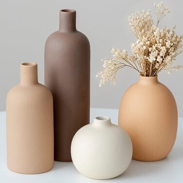 Modern Ceramic Vase Set (4-Piece) - Morandi Colors, Minimalist Table Decor, Nordic Style, Boho Scandinavian Vase Set