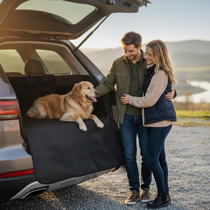 Захист для багажника автомобіля Alfheim для собак - водовідштовхуючий та легкий у догляді - універсальний. Чорний килимок для багажника з захистом краю вантажного отвору.
