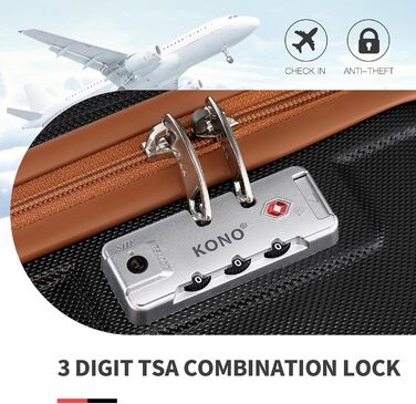 Набір валіз KONO 4 в 1: велика валіза, ручна валіза 55 см, косметичка та сумка для подорожей (чорний/коричневий)