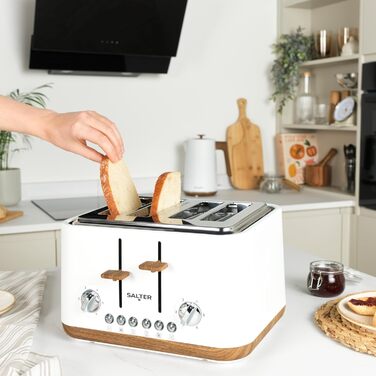 Тостер Salter Toronto 1.7L з функцією скороварки, 360° обертання, фільтром від накипу, дерев'яним дизайном, бездротове підключення, захистом від перегріву, автоматичним вимкненням та контролером Otter (білий)