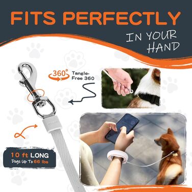Висувна поводок для собак, ручне кріплення, 3 м, 360°, без перекручувань, з тримачем для пакетів для екскрементів, для середніх та маленьких собак (Помаранчевий/Білий)