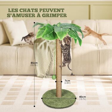 Kratzbaum, 31.5 inches (80cm) High Scratching Post, Cat Tree, Scratching Trunk for Medium and Small Cats, Natural Sisal Scratching Post with Interactive Plush Ball, Beige (Round Palm Style Scratching Trunk)