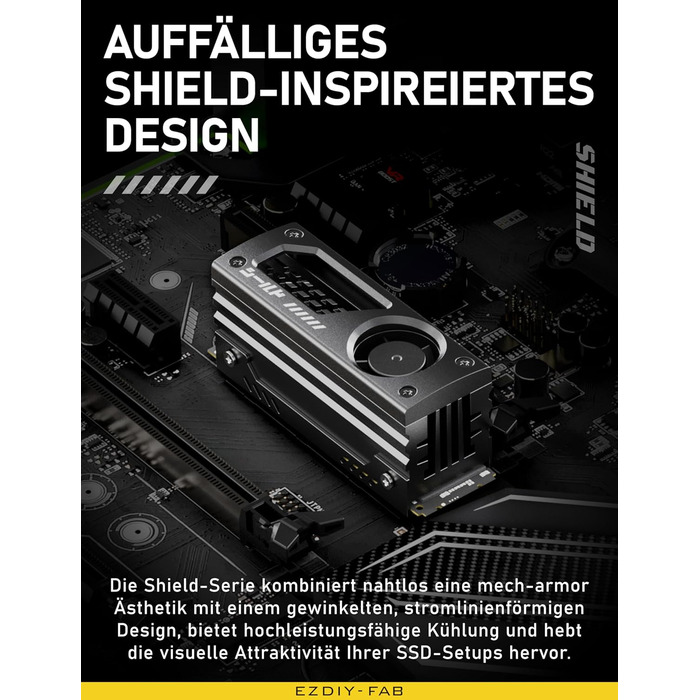 Радіатор охолодження M.2 SSD EZDIY-FAB з вбудованим 20mm PWM вентилятором, преміум-алюмінієвий дизайн, високопродуктивний кулер для M.2 2280 - Чорний - 1 шт.