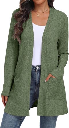 Жіночий в'язаний кардиган QIXING з кишенями | Легкий, елегантний, теплий | Зелений | для осені та зими