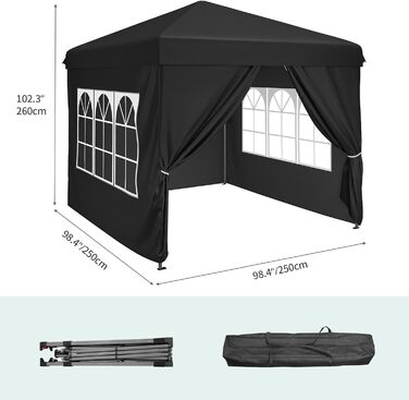 YITAHOME Outdoor Pop-Up Gazebo with Sides, Folding Gazebo, Waterproof Folding Garden Gazebo for All Seasons, Camping Gazebo, Anti-UV with Free Adjustable Height for Parties, Markets (Black, 2.5 x 2.5 m)