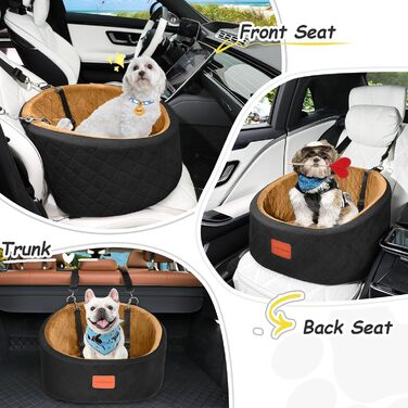 Зручний автокрісло для собак з кріпленням для безпеки, миється, з антиковзною основою (Чорний/Кофе, Малий)