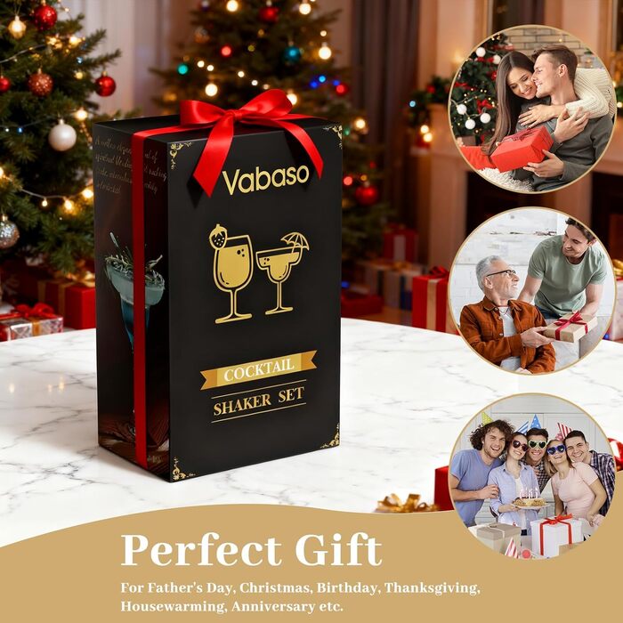 Набір бармена Vabaso 20 предметів з підставкою, 750 мл, з нержавіючої сталі, з рецептами коктейлів, для дому, професійний, подарунок