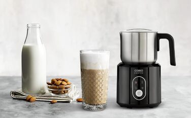 CASO Crema & Choco Black: Електричний спінювач молока з нержавіючої сталі, чорний, для курячої та рослинної молочної піни