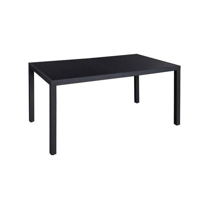 Outdoor Dining Table with Tempered Glass Top - Black
