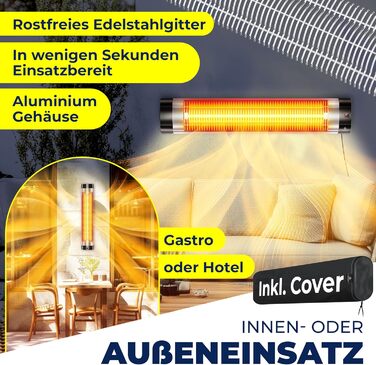 Інфрачервовий обігрівач KESSER® 2500W з пульт дистанційного керування, 3 режими, миттєвий нагрів, кріплення на стіну, для тераси, кварцовий, з захисним чохлом, таймер, антрацит (срібло)