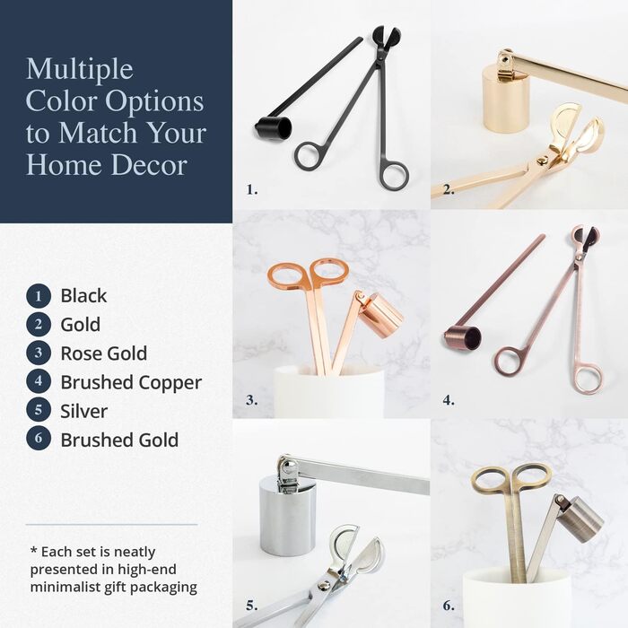 Airy Abode Candle Accessory Set with Candle Snuffer and Wick Trimmer, Gold Brushed