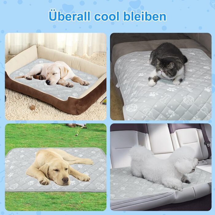 Кühlmatte для собак та котів MH MYLUNE HOME: термохромна, самоохолоджувальна, неслизька, водопоглинаюча, портативна, 100 x 70 см, сіра