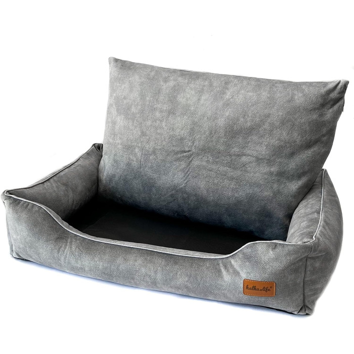 Софа для собак з велюру – знімний та пральний лежак з високими бортиками – для малих та великих собак (M (80x50x18 см), Сірий)